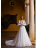 Ivory Embroidered Lace Tulle Wedding Dress With Detachable Sleeves